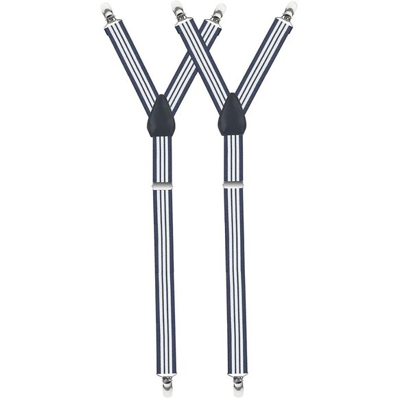 HOLD'EM Improved Shirt Stays Men Adjustable Elastic Y-style 1” Wide-Navy Striped - Picture 1 of 7